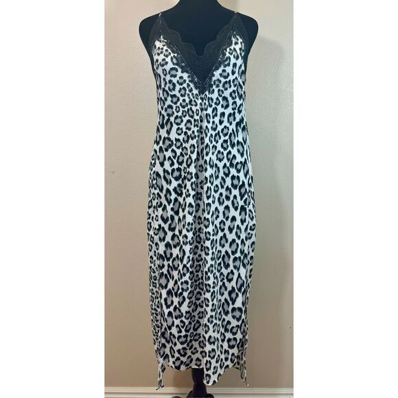 Victoria’s Secret Blue Black Leopard Print Midi Lingerie Lace V-Neck Slip Dress - Picture 3 of 10